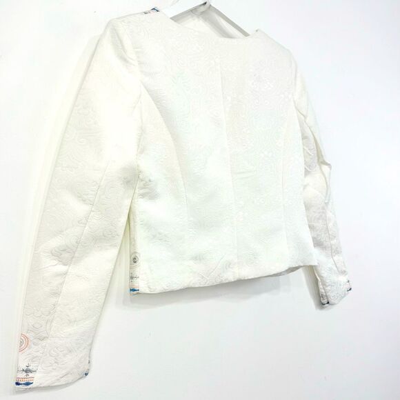 Style Italy White Brocade Colorful Metallic Embroidered Paisley Blazer - Picture 8 of 16